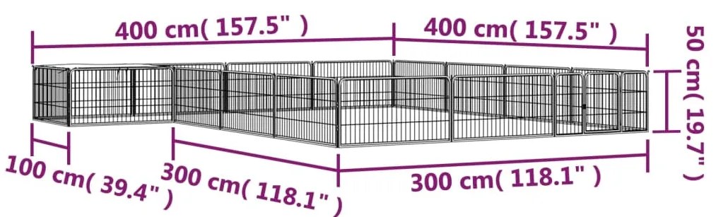 vidaXL Παρκοκρέβατο Σκύλου 16 Πάνελ Μαύρο 100x50εκ Ατσάλι Βαφή Πούδρας