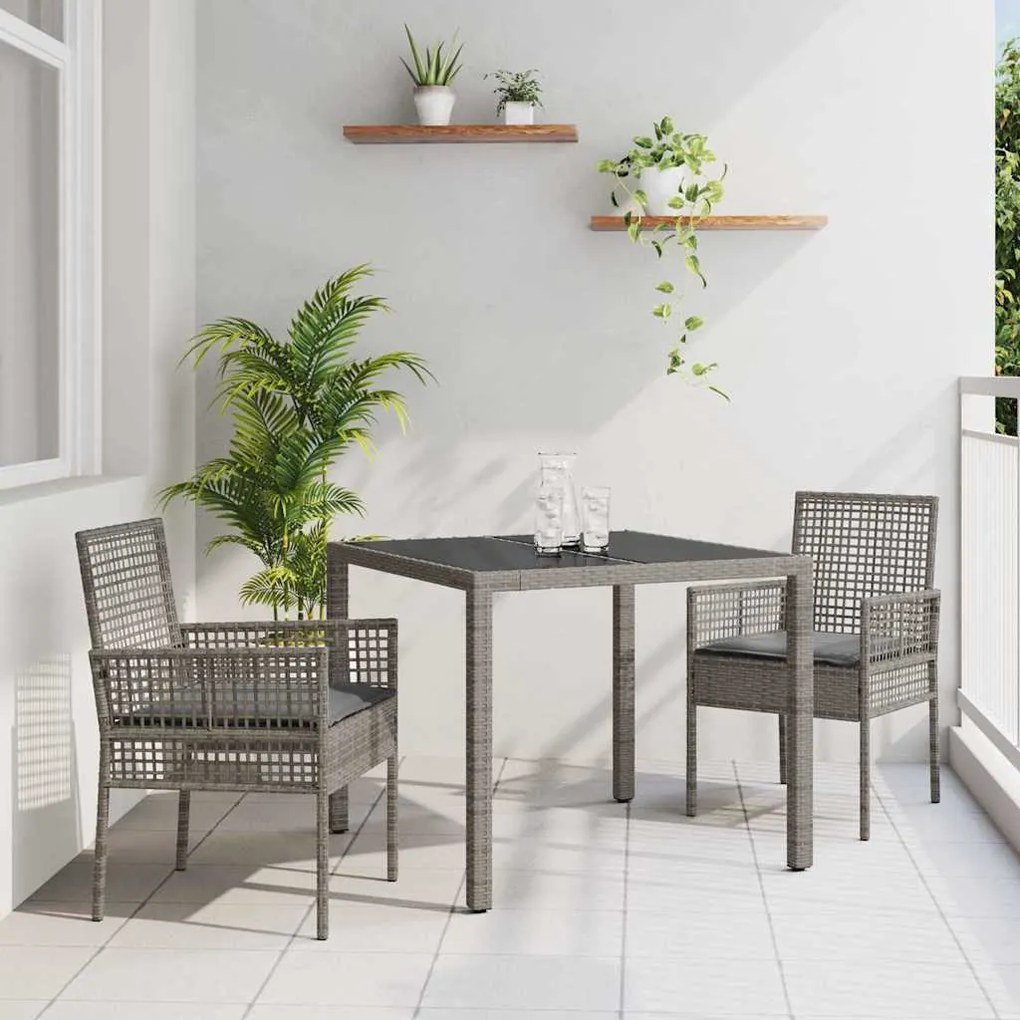 vidaXL Σέτ φαγητού για κήπο 3 pcs Γκρι Πολυ ράταν