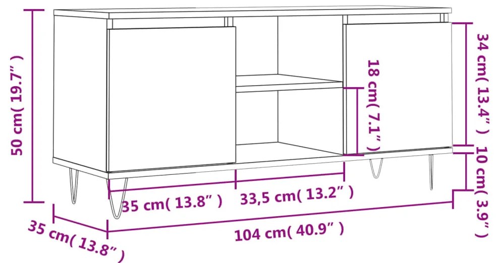 Έπιπλο Τηλεόρασης Λευκό 104 x 35 x 50 εκ. από Επεξεργ. Ξύλο - Λευκό