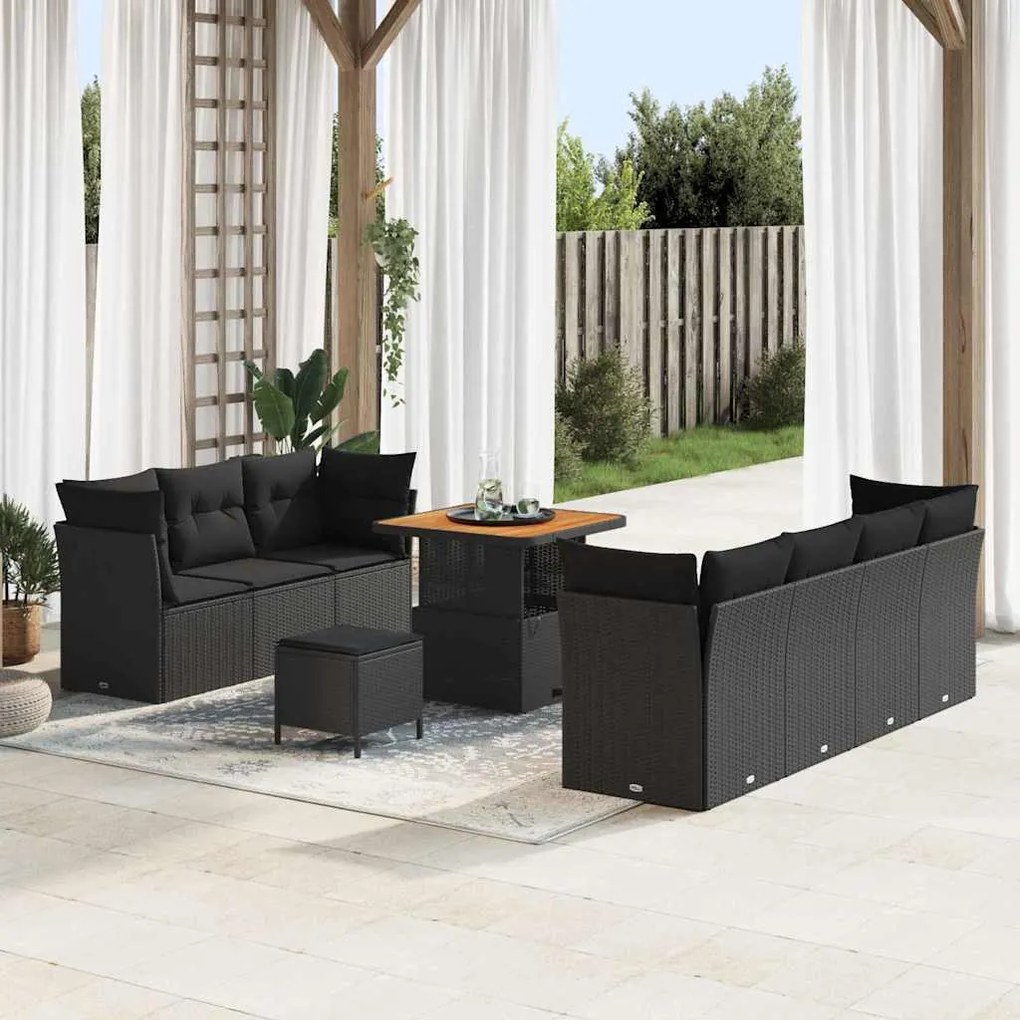 vidaXL Σετ Καναπέ Κήπου Ρυθμιζόμενο ύψος 10 pcs Μαύρο συνθετικό ρατάν