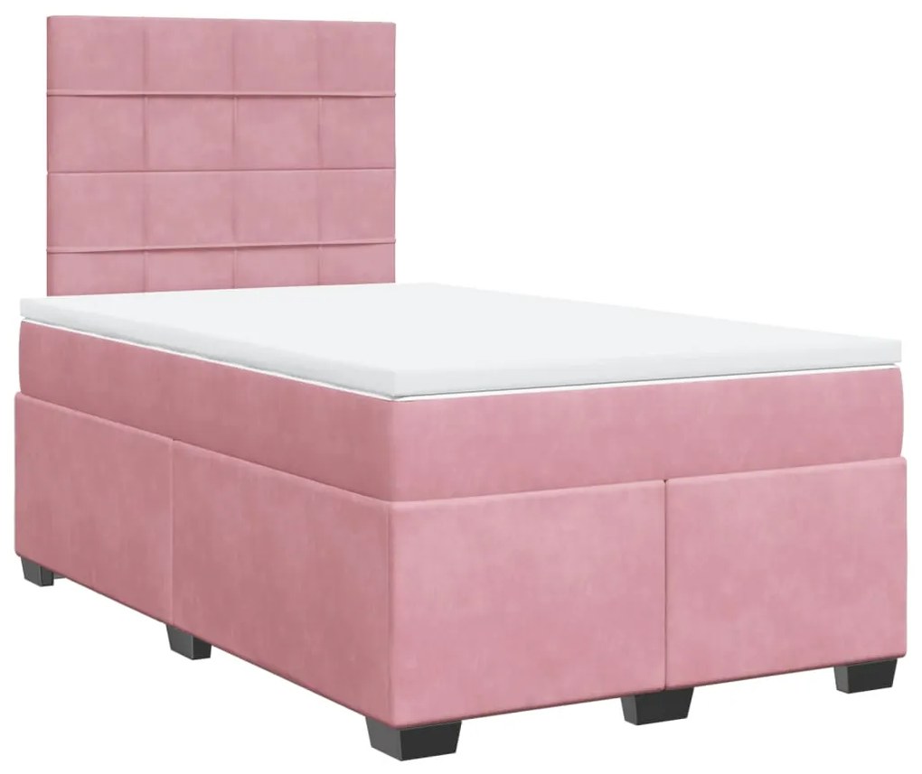 vidaXL Κρεβάτι Boxspring με Στρώμα Ροζ 120x190 εκ. Βελούδινο