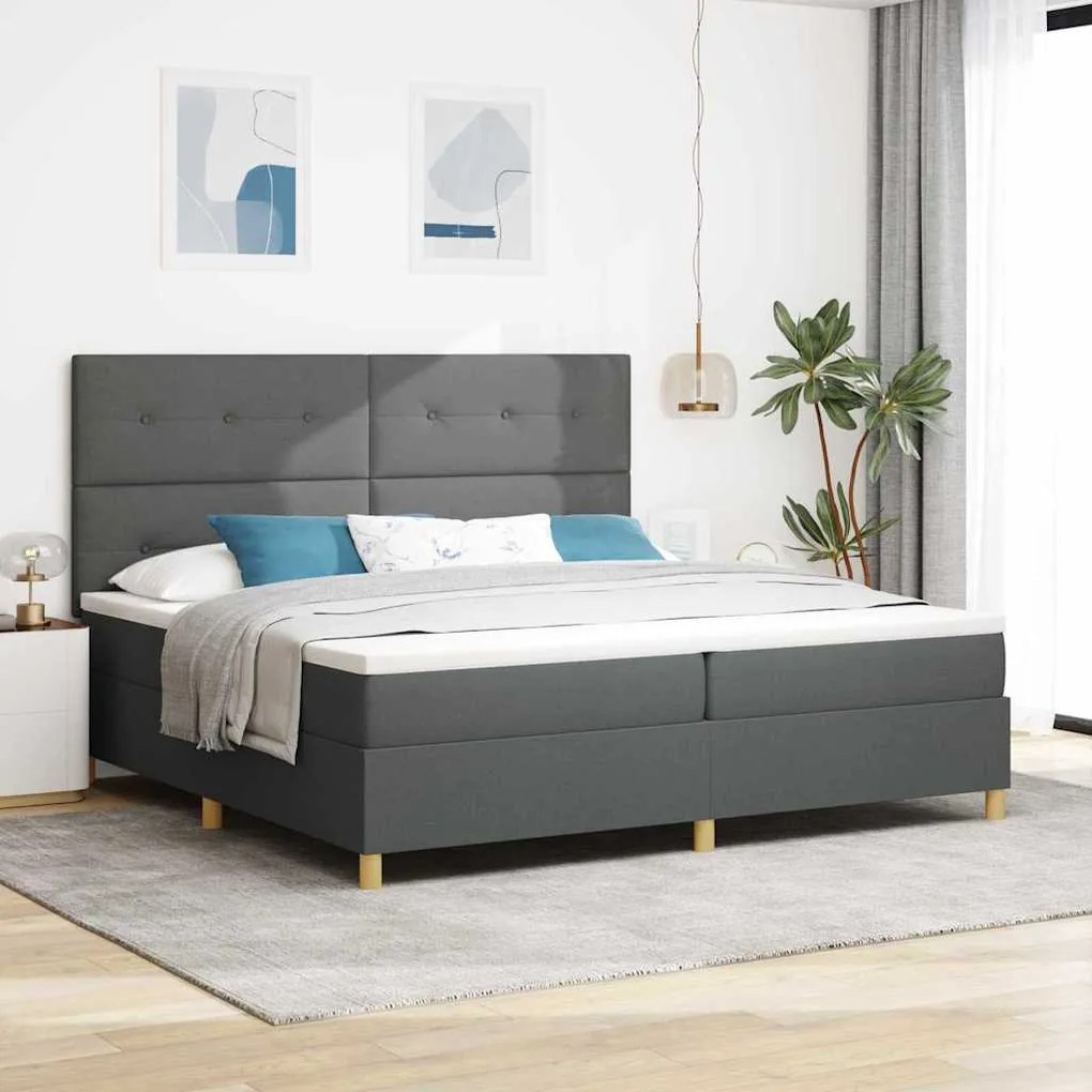 vidaXL Κρεβάτι με Στρώμα Σκούρο Γκρί 200x200 cm Υφάσματος