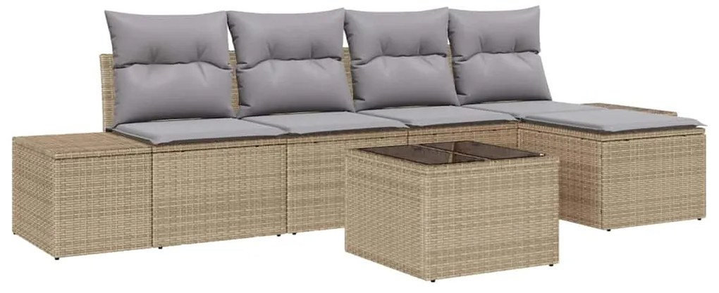 vidaXL Σετ Καναπέ Κήπου με μαξιλάρι 6 pcs Μπεζ, Ανοιχτό Γκρι
