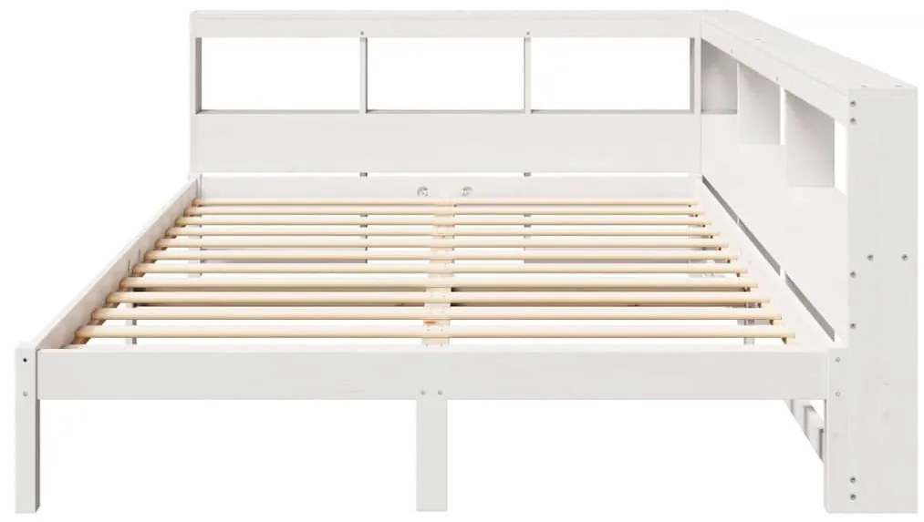 vidaXL Κρεβάτι Βιβλιοθήκη Χωρίς Στρώμα Λευκό 135x190 εκ Μασίφ Πεύκο