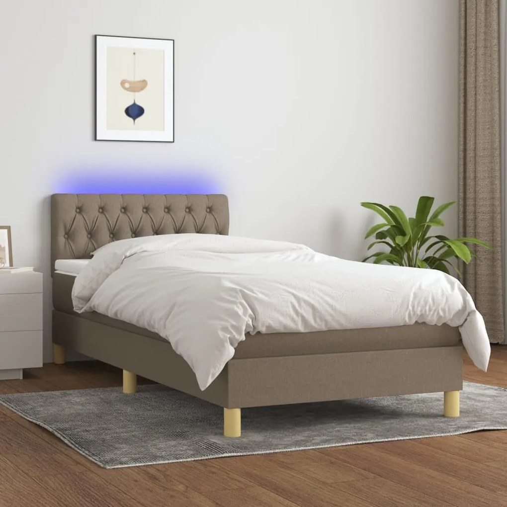 Κρεβάτι Boxspring με Στρώμα & LED Taupe 100x200 εκ. Υφασμάτινο