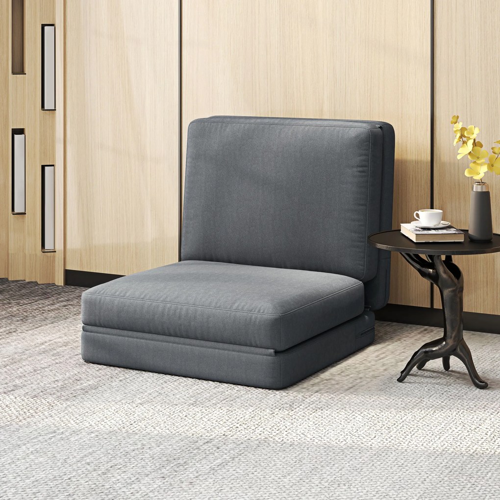HOMCOM Αναδιπλούμενο κάθισμα δαπέδου με μαξιλάρι, μετατρέψιμος πολυθρόνας, σαλόνι, δωμάτιο επισκεπτών, γραφείο, 75 x 268 x 18 cm, σκούρο γκρι