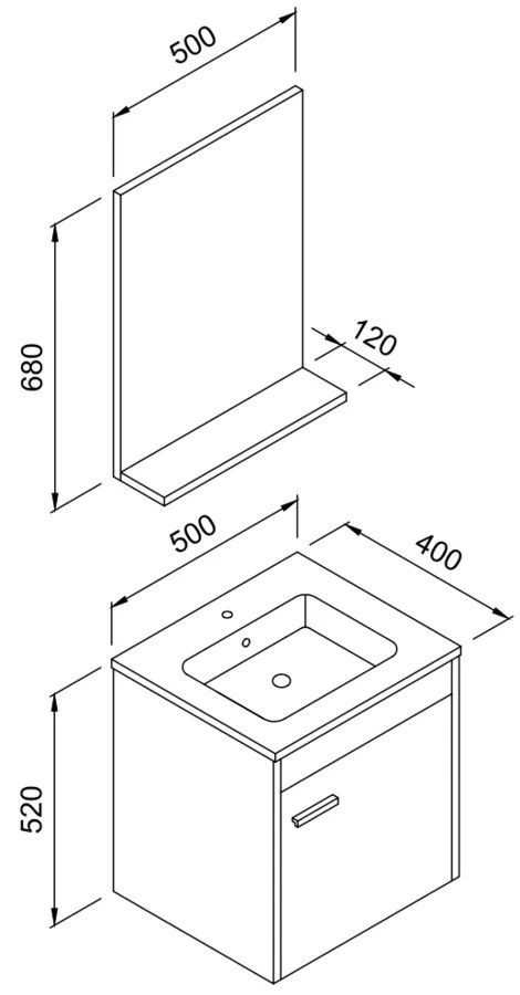 Σετ Έπιπλο Μπάνιου TIKA Ανθρακί MDF 18mm Λάκα 50 9STIK050ABM