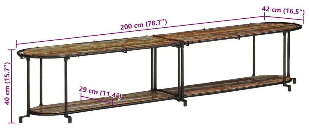 Έπιπλο Τηλεόρασης 200x42x40 εκ. από Μασίφ Ανακυκλωμένο Ξύλο - Καφέ