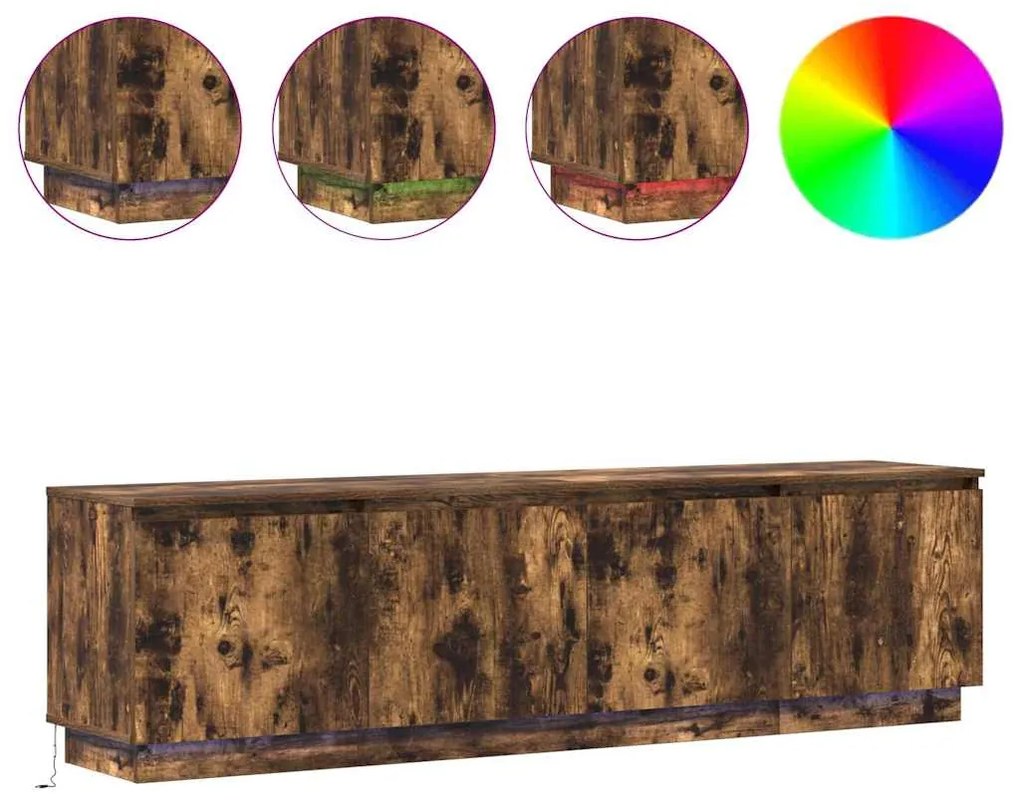 vidaXL Βιτρίνα τηλεόρασης με LED Καπνιστή δρυς 180 x 38 x 49 εκ