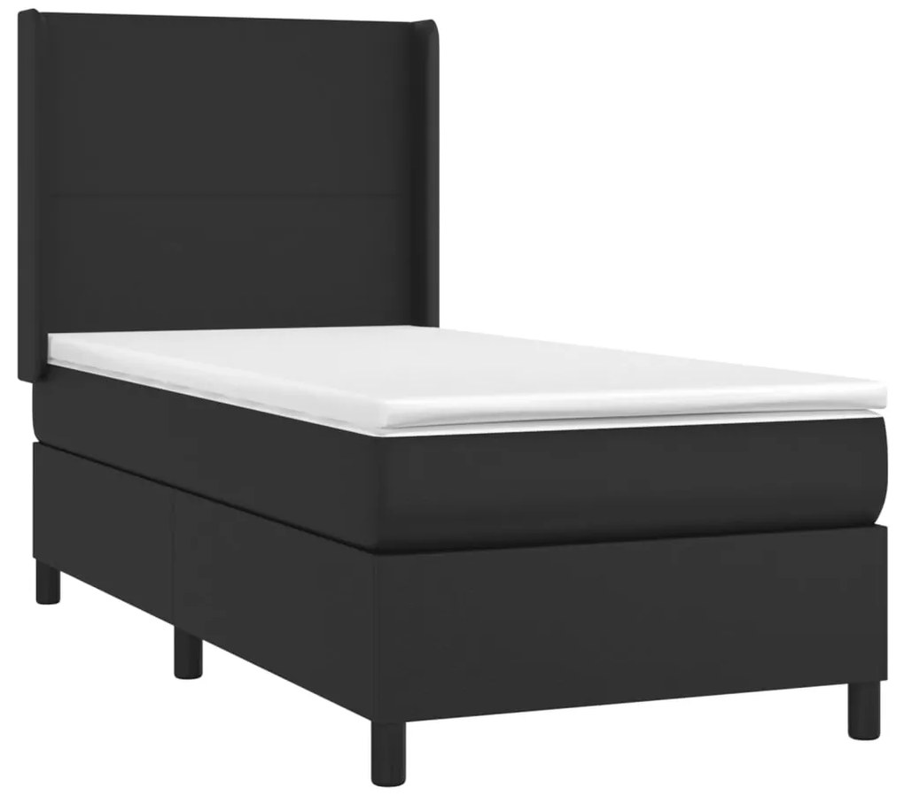 vidaXL Κρεβάτι Boxspring με Στρώμα & LED Μαύρο 80x200 εκ. Συνθ. Δέρμα