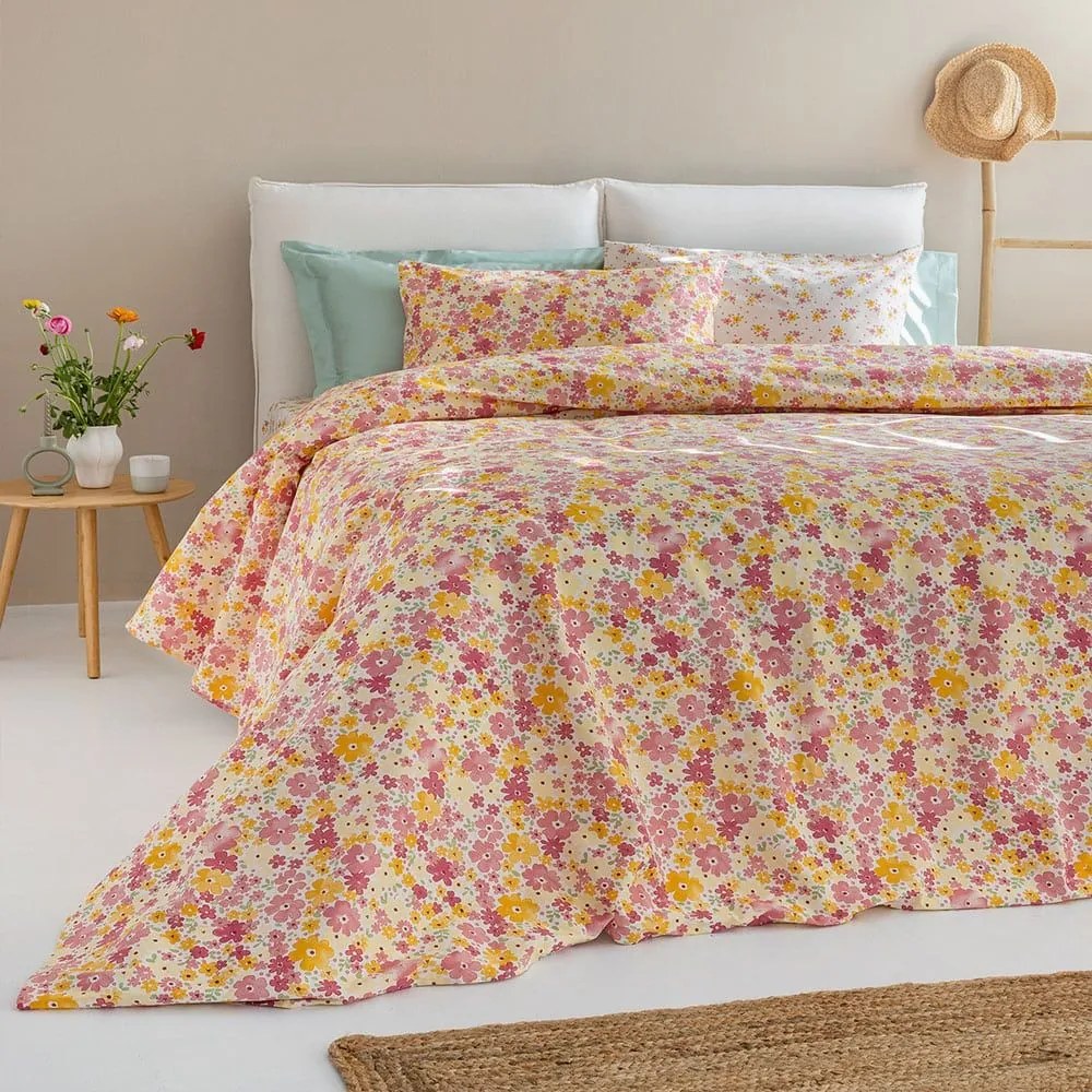 Σεντόνια FL6231 (Σετ 4τμχ) Pink-Yellow Palamaiki Υπέρδιπλο 240x260cm 100% Βαμβάκι