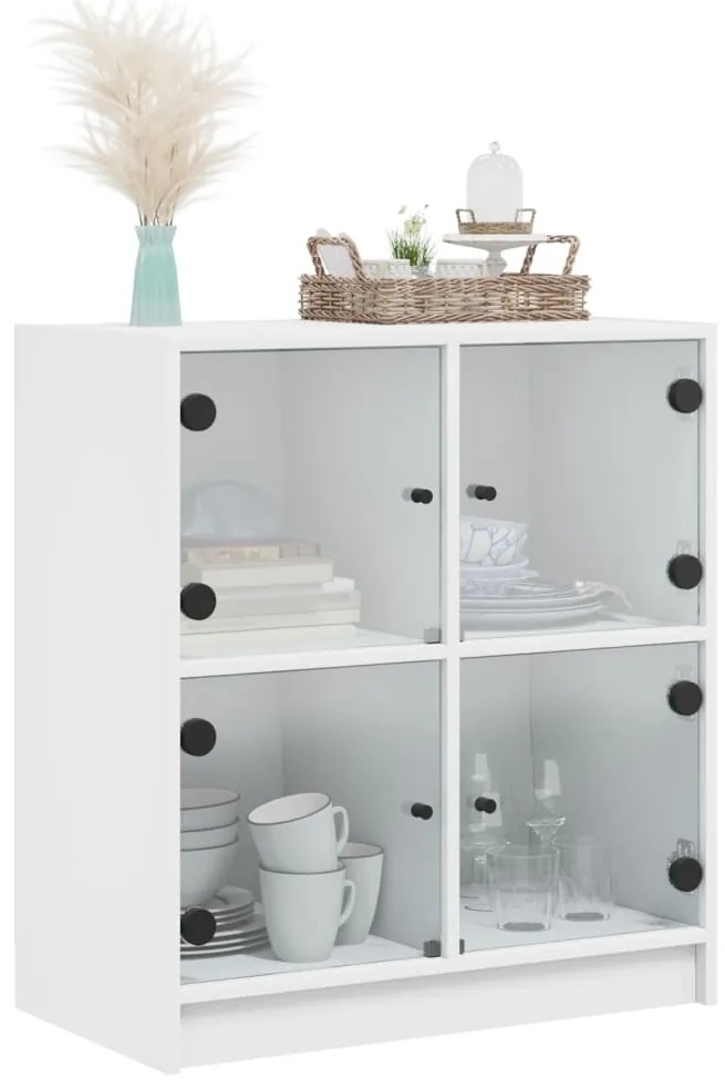 vidaXL Βοηθητικό Ντουλάπι Λευκό 68x37x75,5 εκ. με Γυάλινες Πόρτες