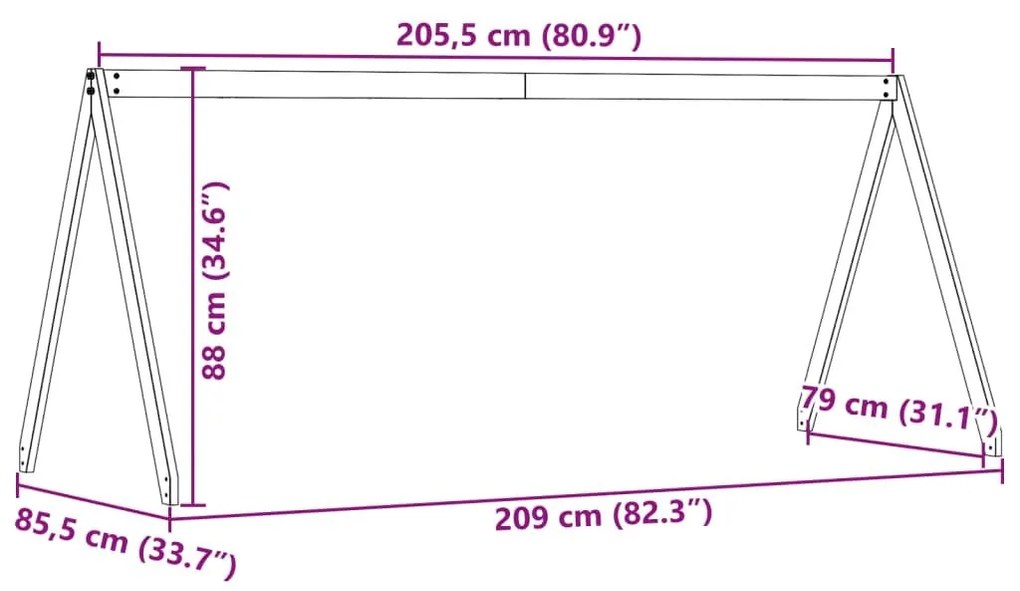 Οροφή Κρεβατιού Παιδική Καφέ 209x85,5x88 εκ. Μασίφ Ξύλο Πεύκου - Καφέ