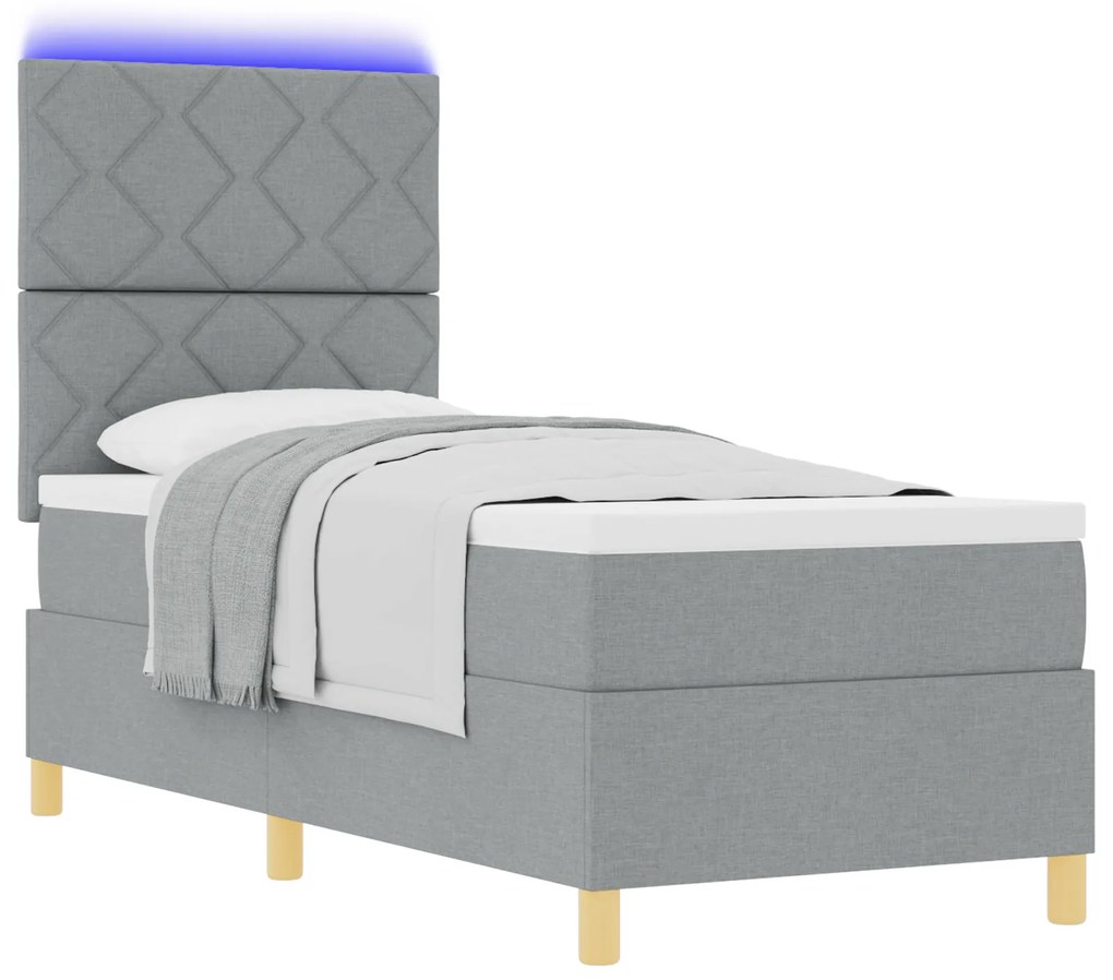 vidaXL Κρεβάτι με Ελατήριο και Στρώμα & LED Ανοιχτό Γκρι 80x200 cm Ύφασμα