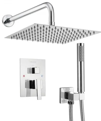 VEVOR Shower Faucet Set 10&quot; Square Rain Shower Head and Hand Set Silver Chrome