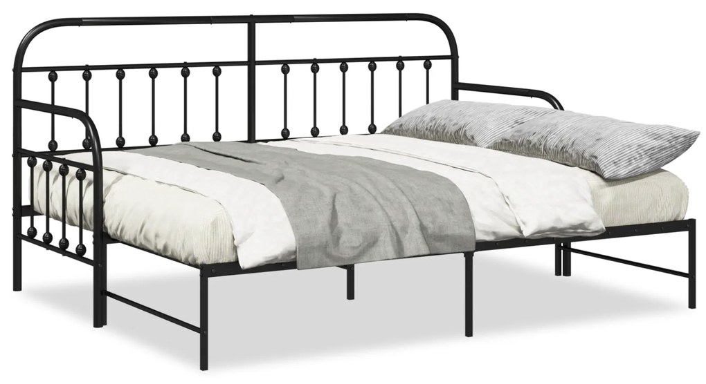 vidaXL Σκελετός Κρεβατιού με Στρώμα, Μαύρος, 75x190 εκ., από Ατσάλι