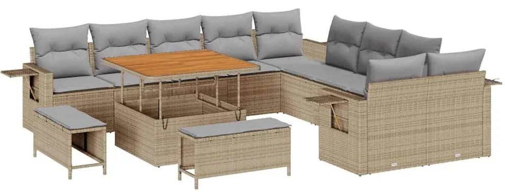vidaXL Σετ Καναπέ Κήπου με αποθήκευση 13 pcs Μπεζ Πολυ ράταν