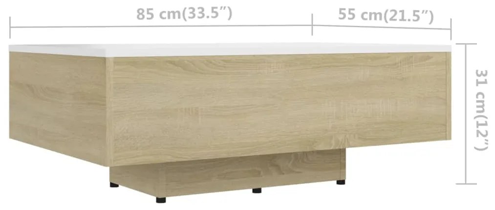 vidaXL Τραπεζάκι Σαλονιού Λευκό/Sonoma Δρυς 85x55x31 εκ. Επεξ. Ξύλο