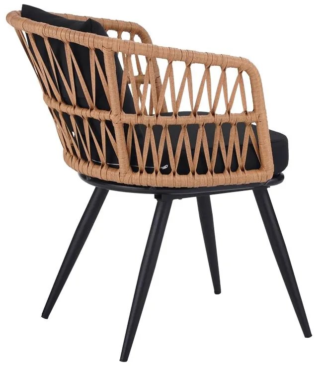 Καρέκλα - Πολυθρόνα Naoki pe rattan -metal σε Φυσικό με μαύρα πόδια/μαξιλάρι 62x60x80 εκ. 62x60x80 εκ.