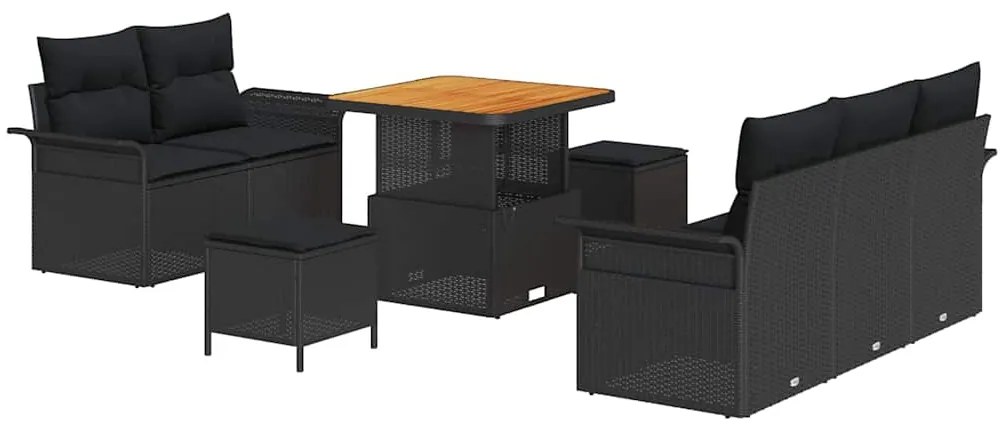 vidaXL Σετ Καναπέ Κήπου Ρυθμιζόμενο ύψος 8 pcs Μαύρο συνθετικό ρατάν
