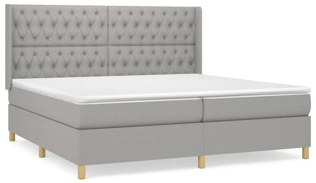 Κρεβάτι Boxspring με Στρώμα Ανοιχτό Γκρι 200x200 εκ. Υφασμάτινο - Γκρι