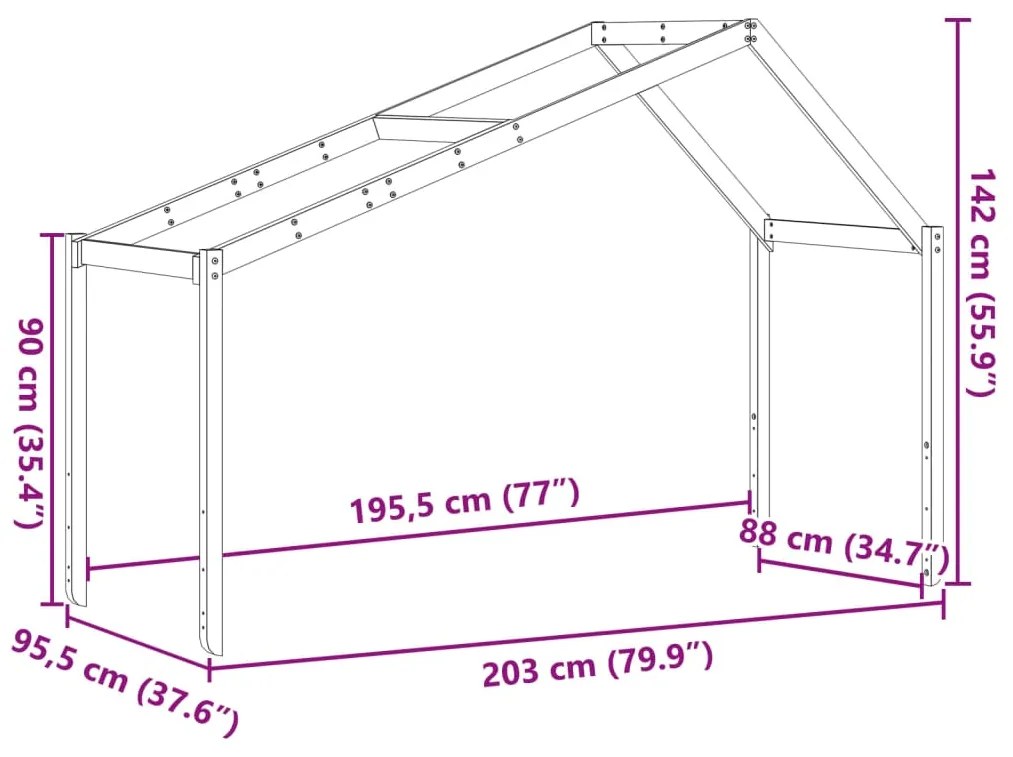 Οροφή Κρεβατιού Παιδική 203x95,5x142 εκ. από Μασίφ Ξύλο Πεύκου - Καφέ