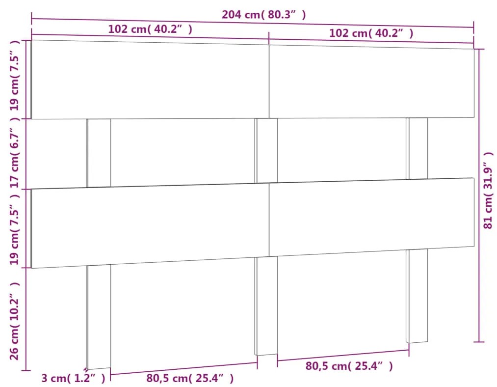 vidaXL Κεφαλάρι Κρεβατιού Λευκό 204 x 3 x 81 εκ. Μασίφ Ξύλο Πεύκου