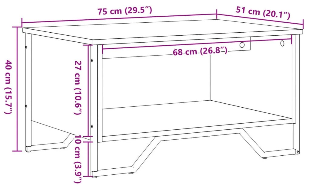 Τραπεζάκι Σαλονιού Sonoma Δρυς 75x51x40 εκ. Επεξεργασμένο Ξύλο - Καφέ