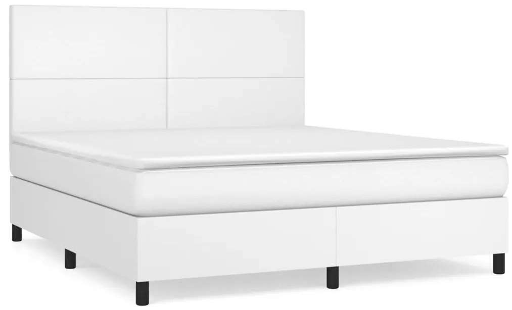 vidaXL Κρεβάτι Boxspring με Στρώμα Λευκό 160x200εκ.από Συνθετικό Δέρμα