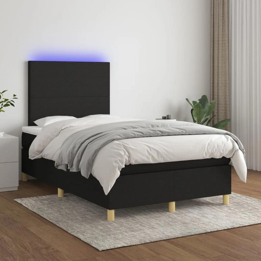 3135263 vidaXL Κρεβάτι Boxspring με Στρώμα &amp; LED Μαύρο 120x200 εκ. Υφασμάτινο Μαύρο, 1 Τεμάχιο