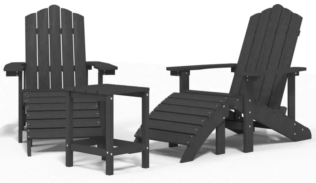 Καρέκλες Κήπου Adirondack με Υποπόδιο&amp;Τραπεζάκι Ανθρακί HDPE - Ανθρακί