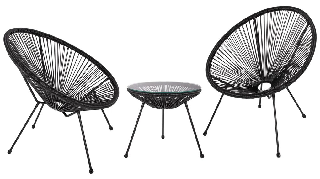 Σετ Κήπου Σαλόνι ACAPULCO 3 τεμ Μαύρο Μέταλλο - Rattan