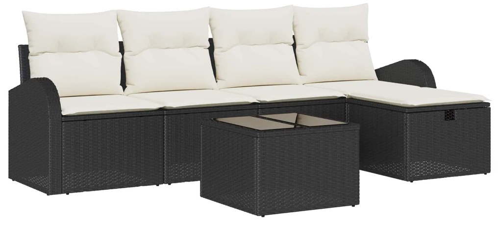 Σετ Καναπέ με μαξιλάρι 6 pcs Μαύρο και Κρέμα συνθετικό ρατάν