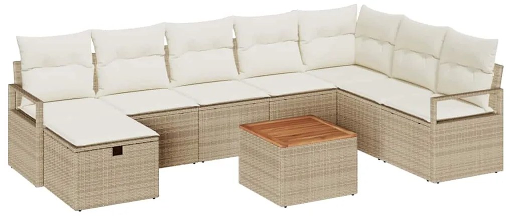 vidaXL Σετ Καναπέ Κήπου με μαξιλάρι 9 pcs Μπεζ Πολυ ράταν