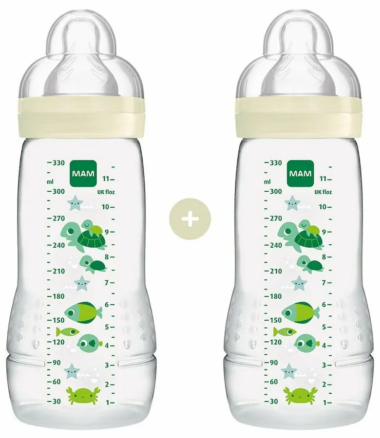 Μπιμπερό Easy Active 365SU (Σετ 2τμχ) 330ml 4+ Μηνών Green Mam 330ml Silicon,Plastic