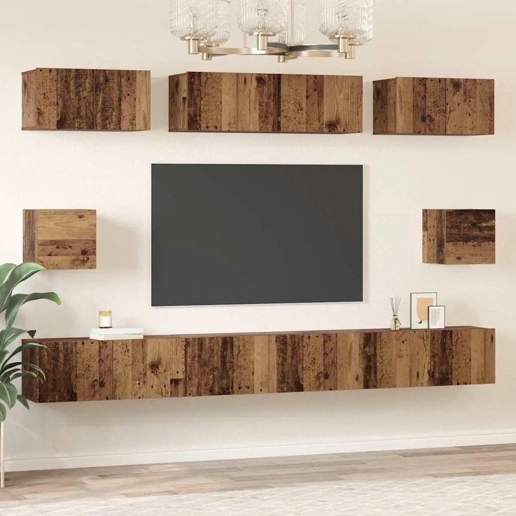 vidaXL Σετ επίπλου τηλεόρασης Επιτοίχιο 8 pcs Παλαιό ξύλο