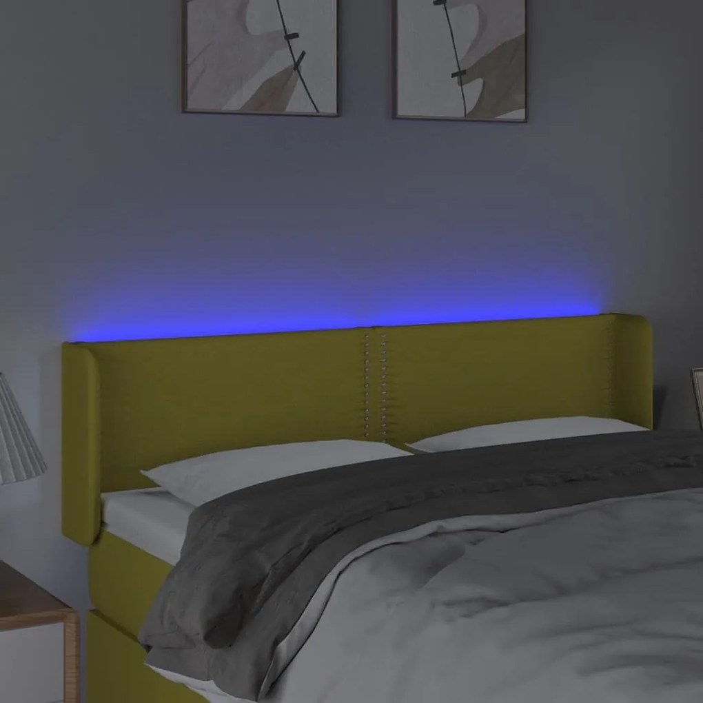 Κεφαλάρι Κρεβατιού LED Πράσινο 147x16x78/88 εκ. Υφασμάτινο - Πράσινο