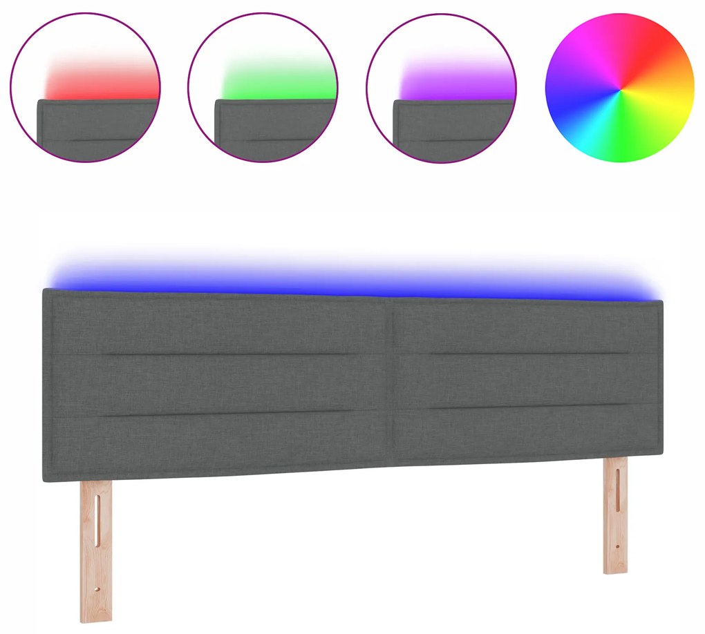 vidaXL LED Κεφαλόσκαλο Σχεδιασμός Γραμμών Σκούρο Γκρι 80 εκ Ύφασμα