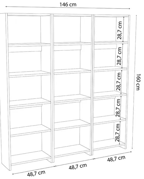 Βιβλιοθήκη Rabuku pakoworld σε ανθρακί απόχρωση 146x22x123εκ (1 τεμάχια)