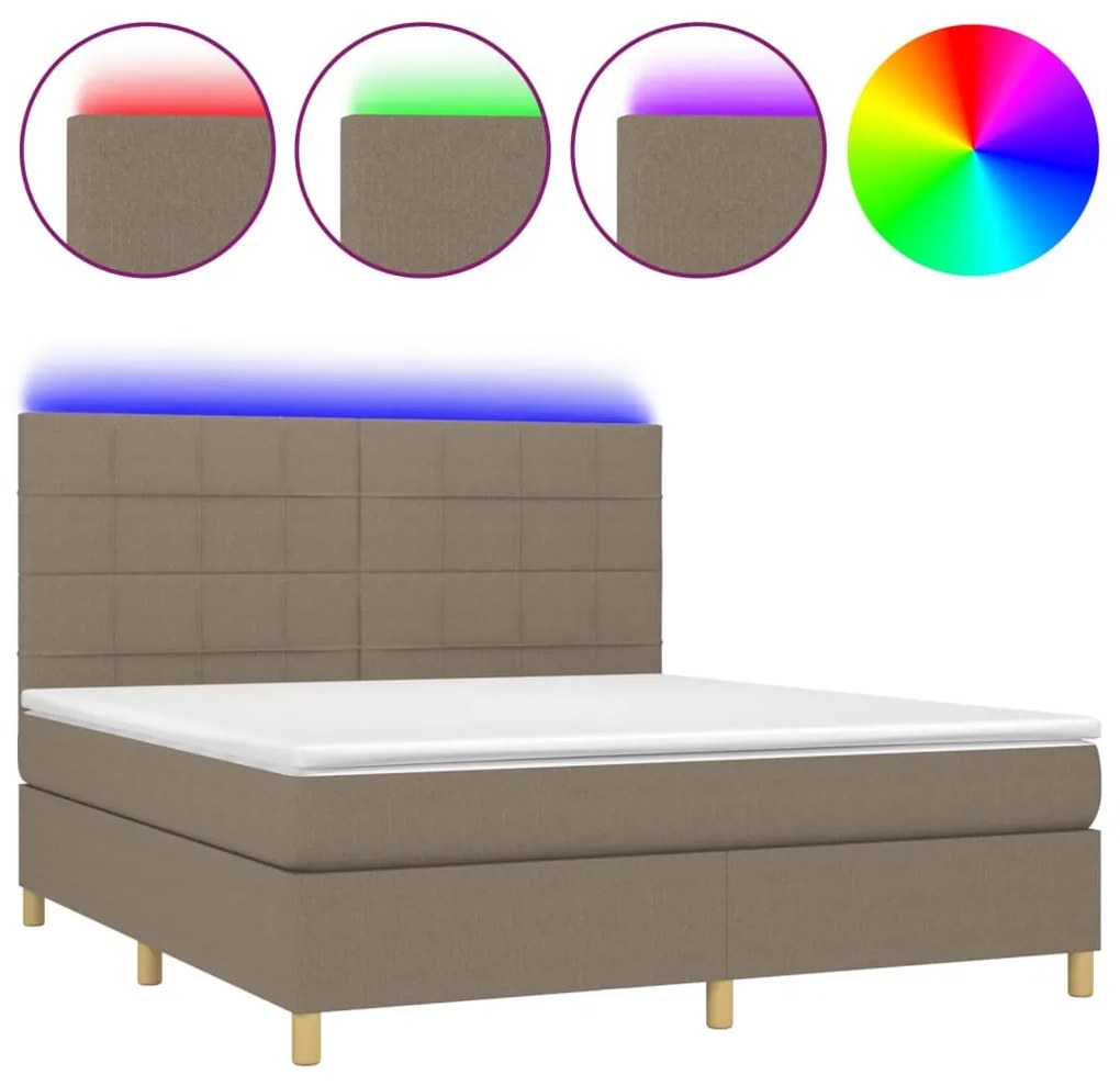 vidaXL Κρεβάτι Boxspring με Στρώμα & LED Taupe 180x200 εκ. Υφασμάτινο