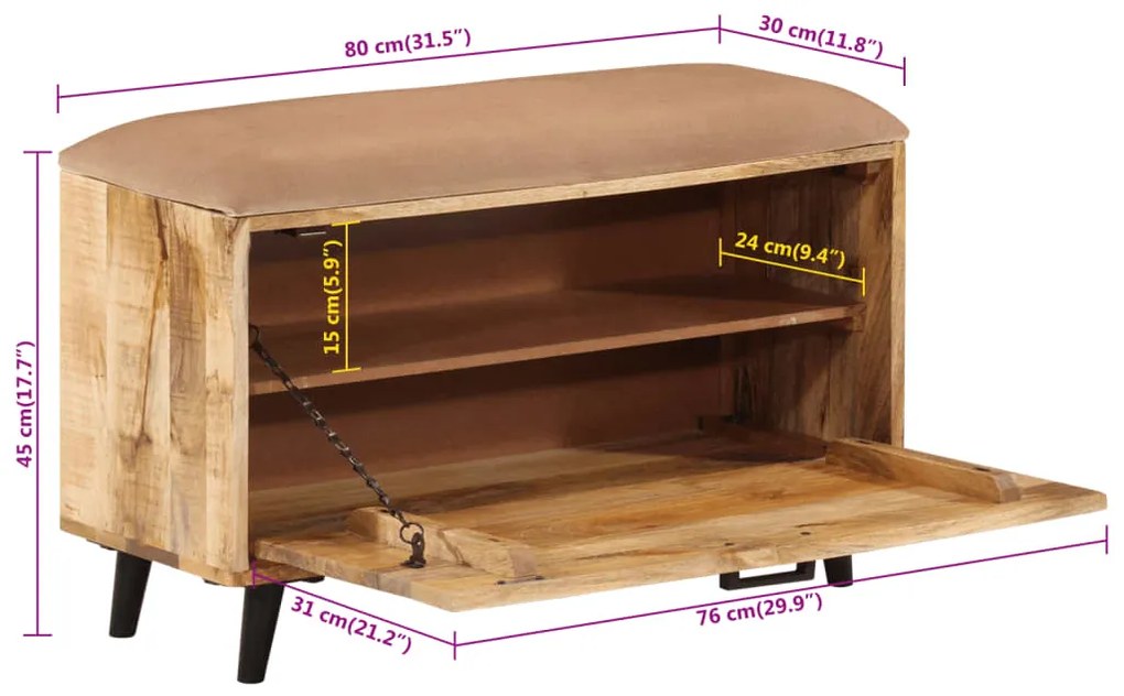 Παπουτσοθήκη 80 x 30 x 45 εκ. από Μασίφ Ξύλο Μάνγκο - Καφέ