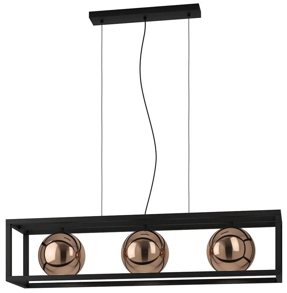 Φωτιστικό Οροφής - Ράγα Cordoba 390091 110x25x150cm 3xE27 40W Black-Copper Eglo Steel,Glass