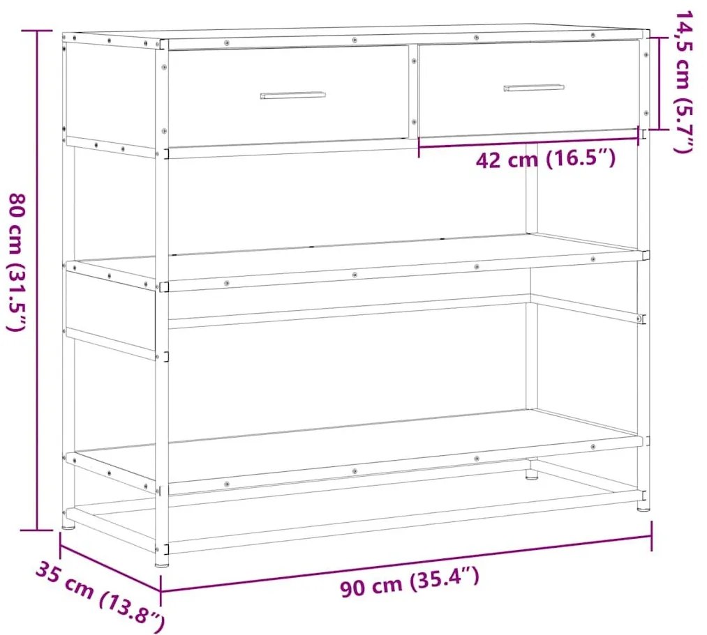 Τραπέζι Κονσόλα Καπνιστή Δρυς 90x35x80 εκ. Επεξεργασμένο Ξύλο - Καφέ