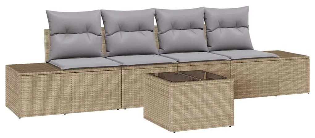 vidaXL Σετ Καναπέ Κήπου 5 pcs Μπεζ και Γκρι συνθετικό ρατάν