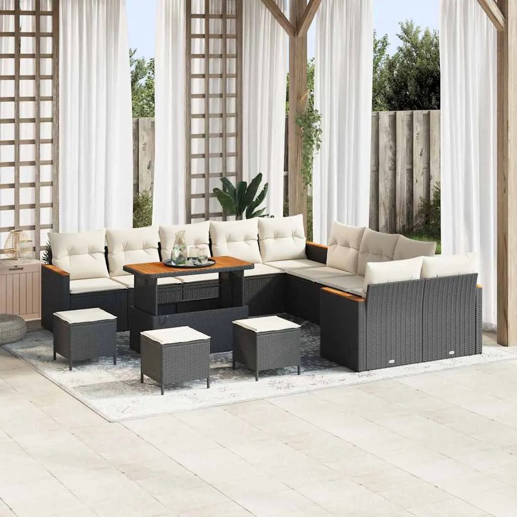 vidaXL Σετ Καναπέ Κήπου με μαξιλάρι 14 pcs Μαύρο Πολυ ράταν