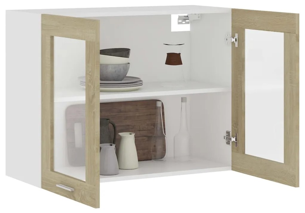 vidaXL Ντουλάπι Κρεμαστό με Τζάμι Sonoma Δρυς 80x31x60 εκ. Μοριοσανίδα