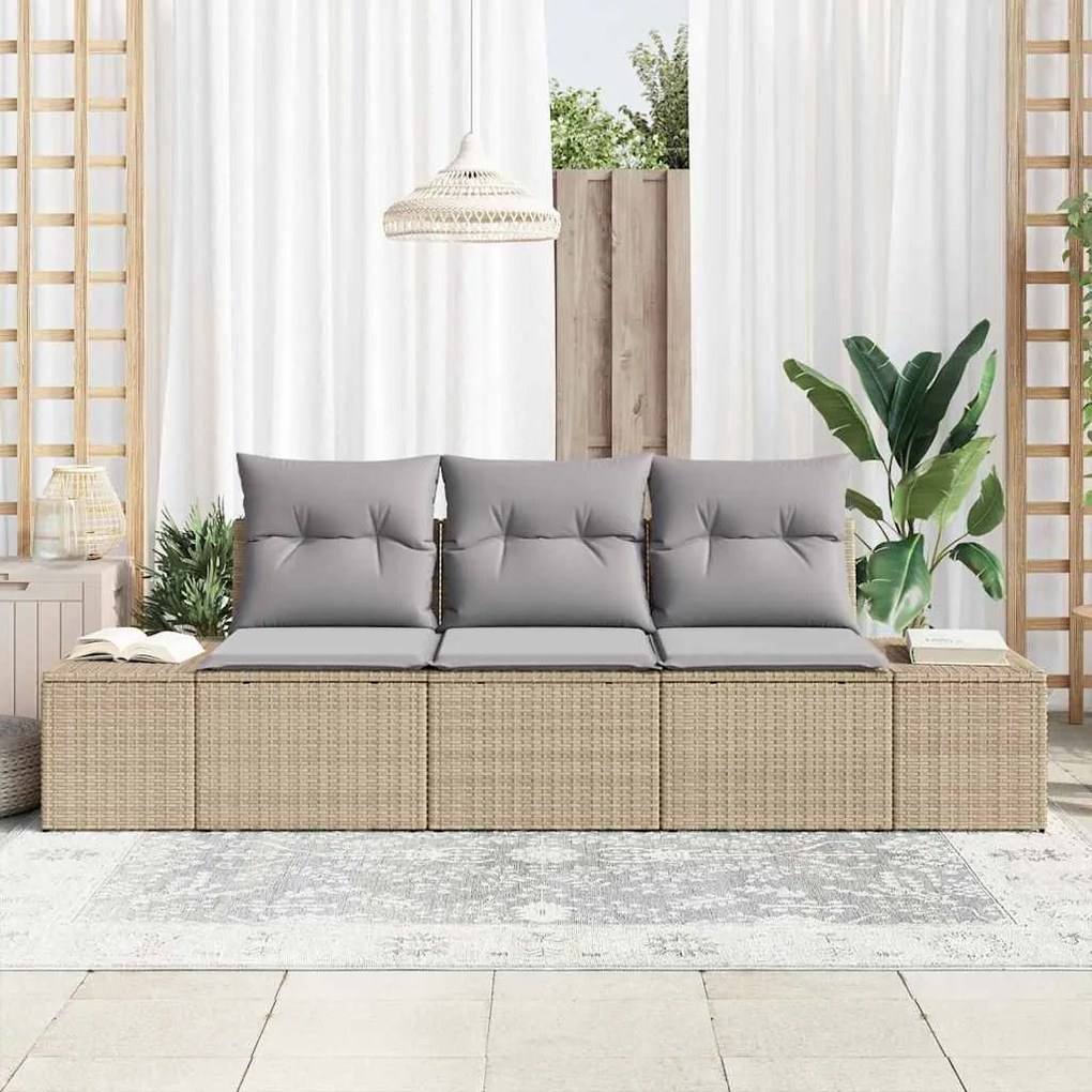 vidaXL Σετ Καναπέ Κήπου με μαξιλάρι 3 pcs Μπεζ, Ανοιχτό Γκρι