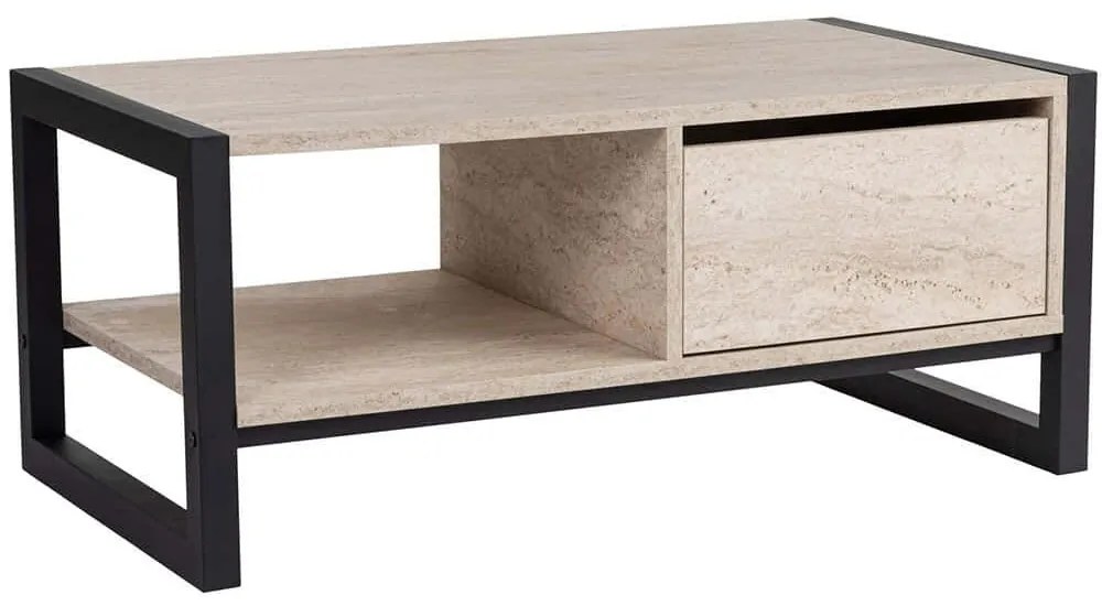 Τραπέζι Σαλονιού Haldizen 854KLN4756 105x55x40cm Travertine Beige-Black