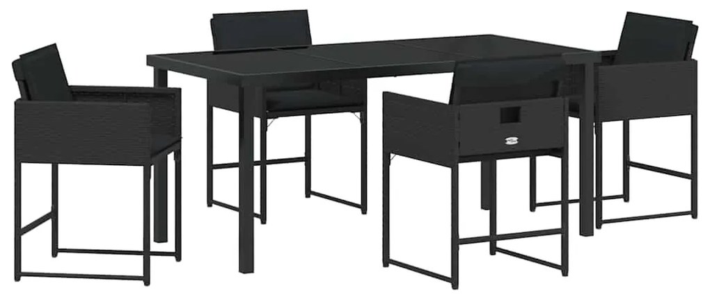 vidaXL Σέτ φαγητού για κήπο με μαξιλάρι 5 pcs Μαύρο Πολυ ράταν