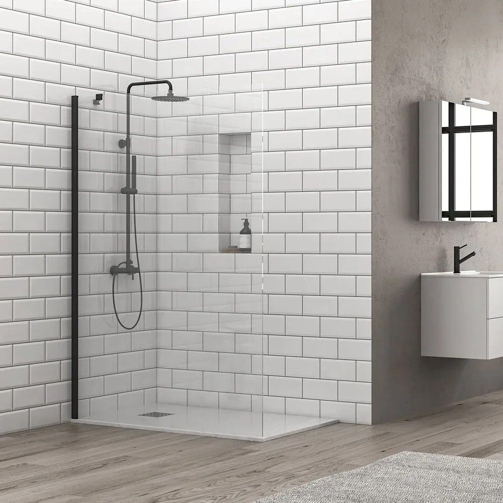 Πάνελ Ντουζιέρας Σταθερό S 28F Alto S28FH70-NC Clear-Black Karag 65 x200cm Αλουμίνιο,Γυαλί